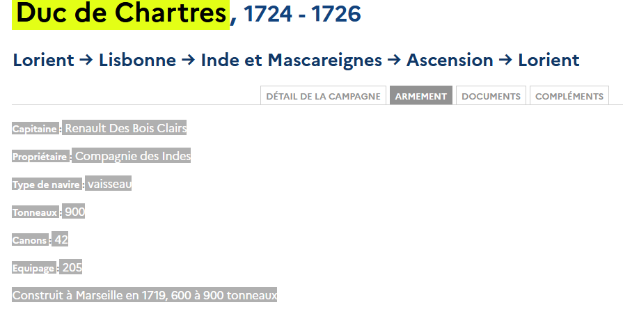 TRAJET DU NAVIRE DUC DE CHARTRES - MEMOIRE DES HOMMES