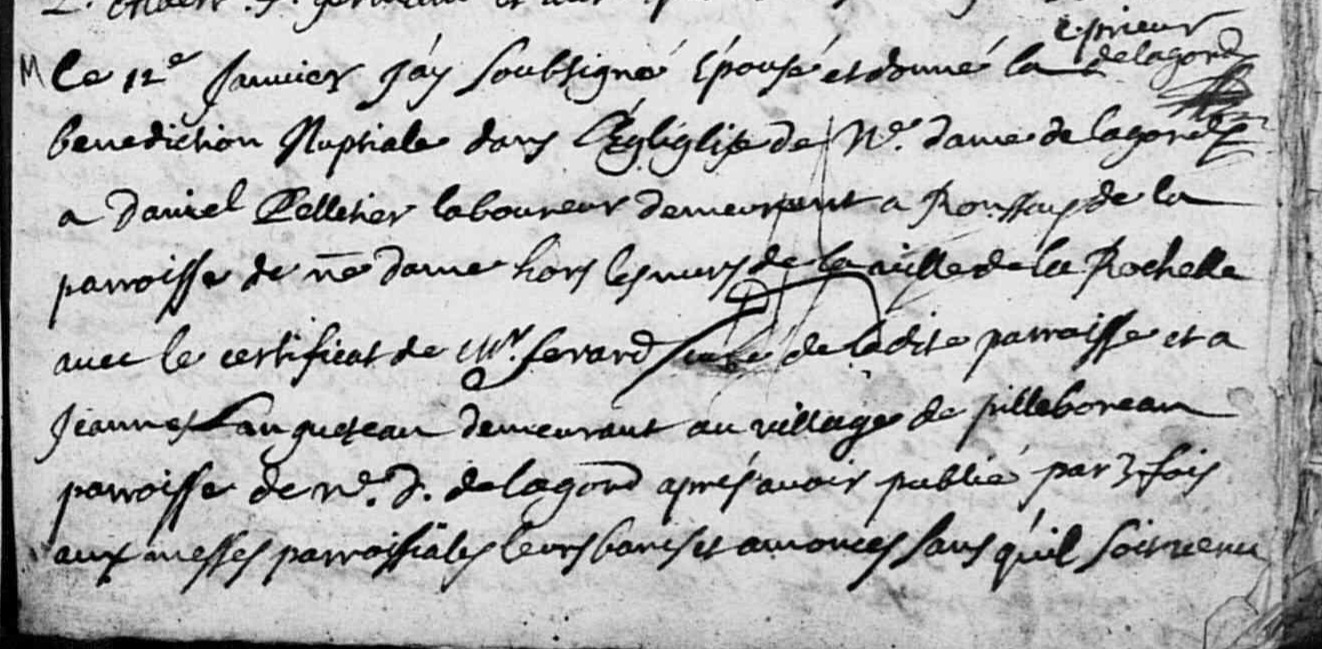 ACTE DE MARIAGE DES PARENTS DE JEAN PELLETIER - AD 17