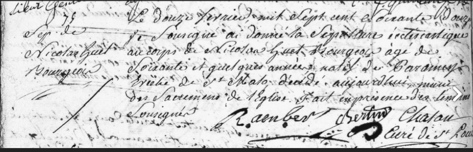 ACTE DE DECES DE HUET NICOLAS - ANOM MAURICE