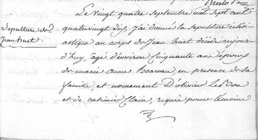 ACTE DECES HUET JEAN - ANOM