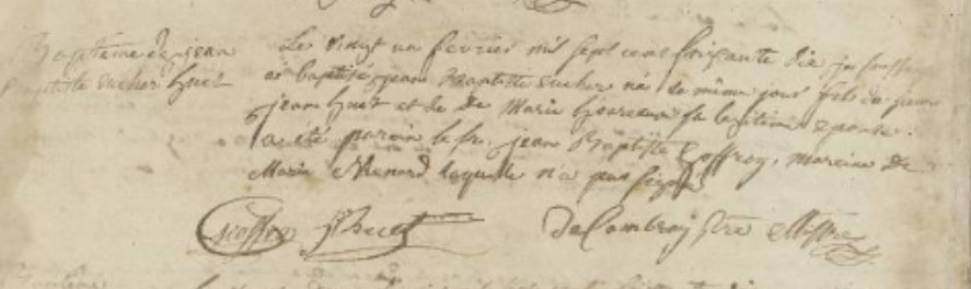 ACTE DE NAISSANCE DE JEAN BAPTISTE EUCHER HUET - AD 974