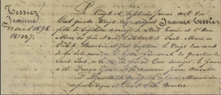 NAISSANCE DE TESSIER JEANNE