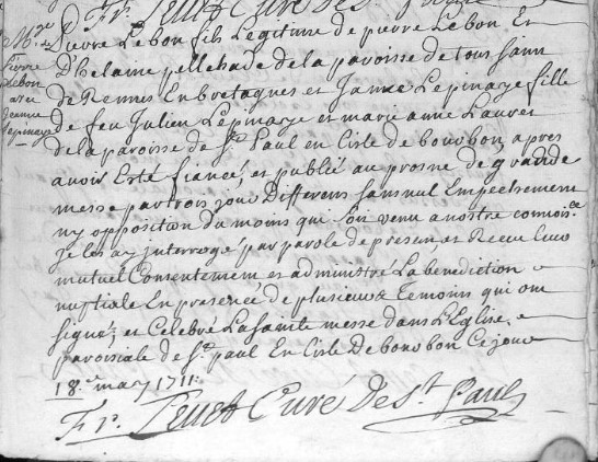 ACTE DE MARIAGE DE LEBON PIERRE ET LEPINAY JEANNE - ANOM