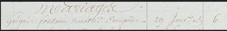 REPERTOIRE DES MARIAGES RELATIF A COMPERE Mathurine et FONTAINE Grégoire - AD 974
