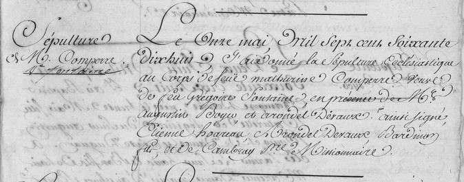 Acte de décès de COMPERE Mathurine - ANOM