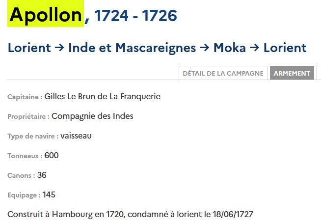 CARACTERISTIQUES DU NAVIRE APOLLON - SITE LA MEMOIRE DES HOMMES