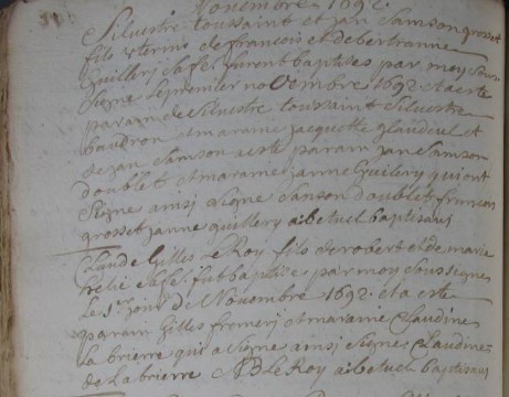 ACTE DE NAISSANCE DE SYLVESTRE TOUSSAINT ET DE JAN SAMSON GROSSET - AD 35