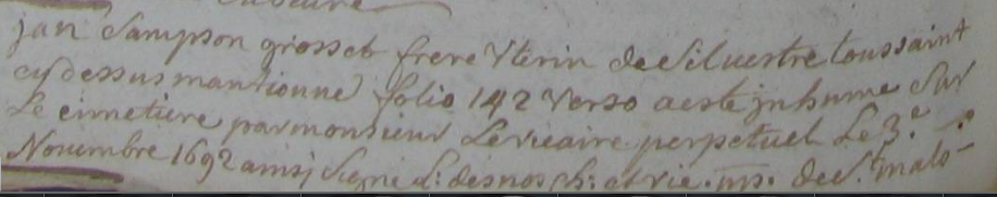 ACTE DE DECES SON FRERE JUMEAU JAN SAMSON GROSSET - AD 35
